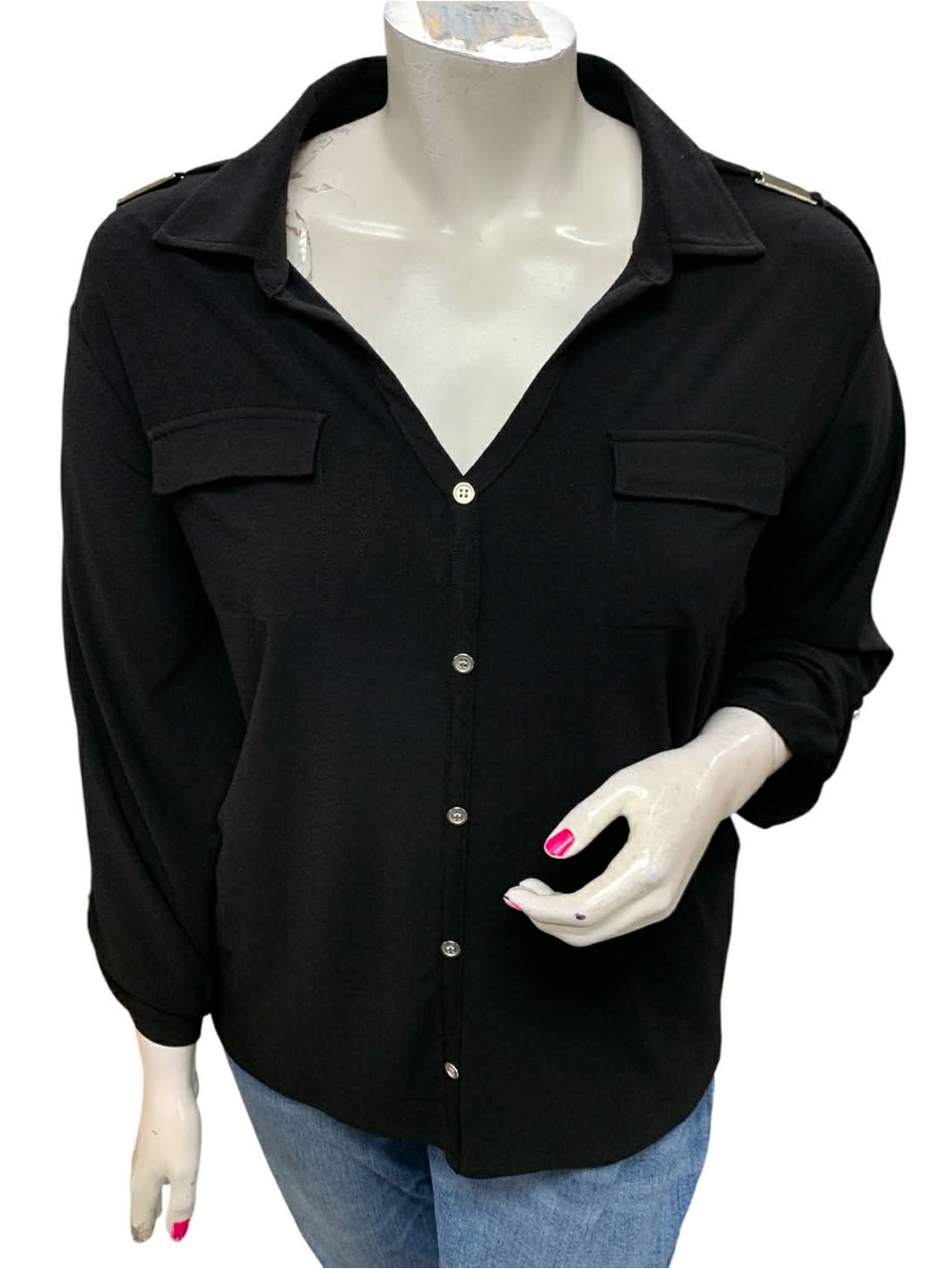 89th & Madison Black Button-Front Shirt Size 3X